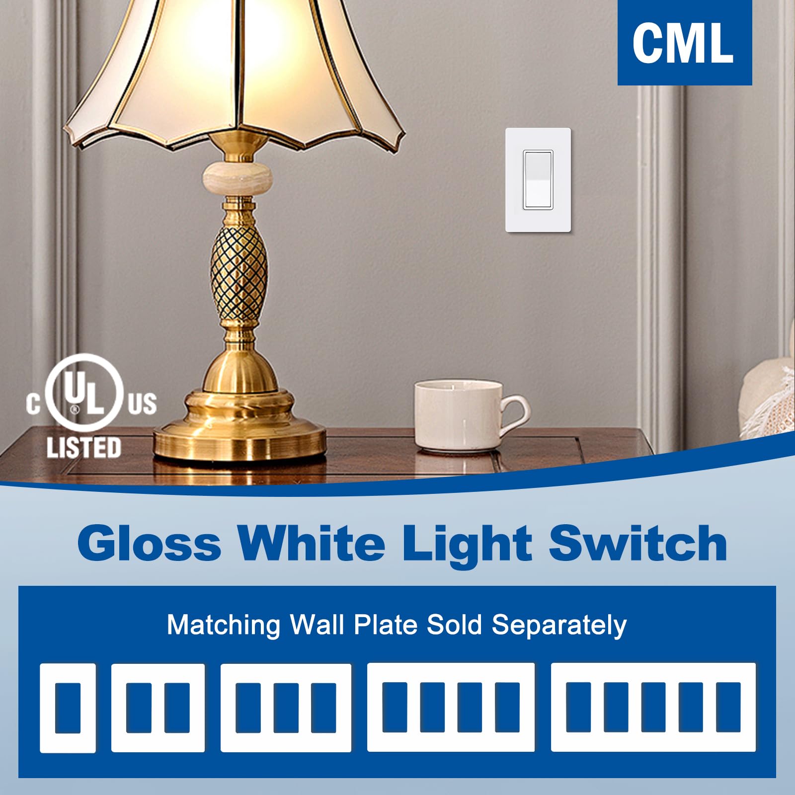 CML Decorator Wall Switch white finish close-up.