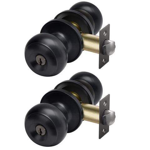 CML Hardware entry door knob with lock in matte black, two-pack, front view shows style and durability.