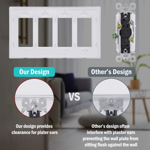 CML Hardware screwless wall plate front view showing flush, gap-free profile for 4-gang wiring