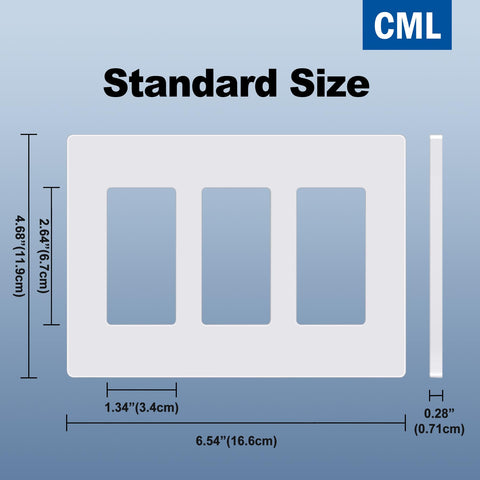 CML Hardware 3-gang plate with dimensions supports standard multi-gang setups.