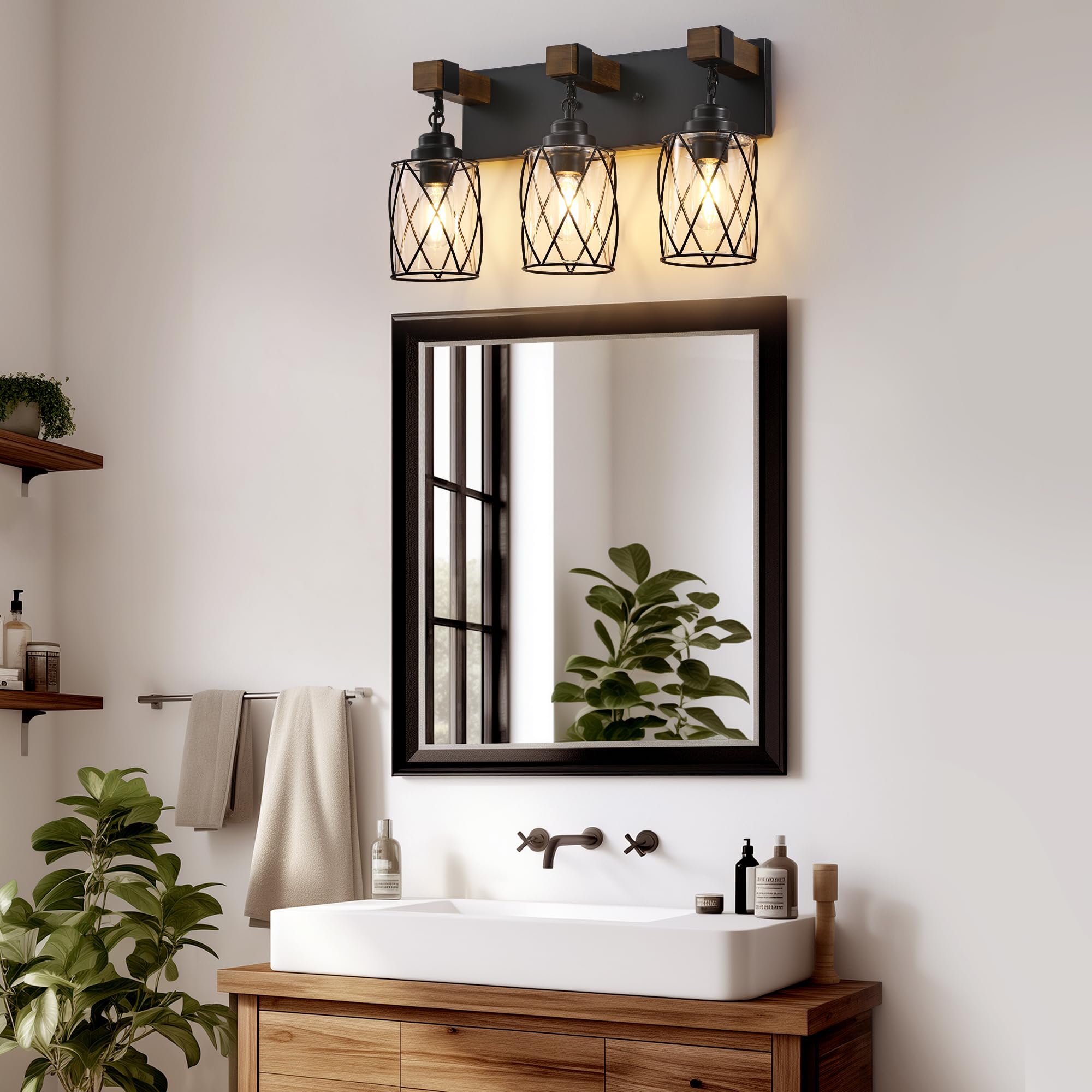 CmnVmn black metal frame with glass shades adds durable style