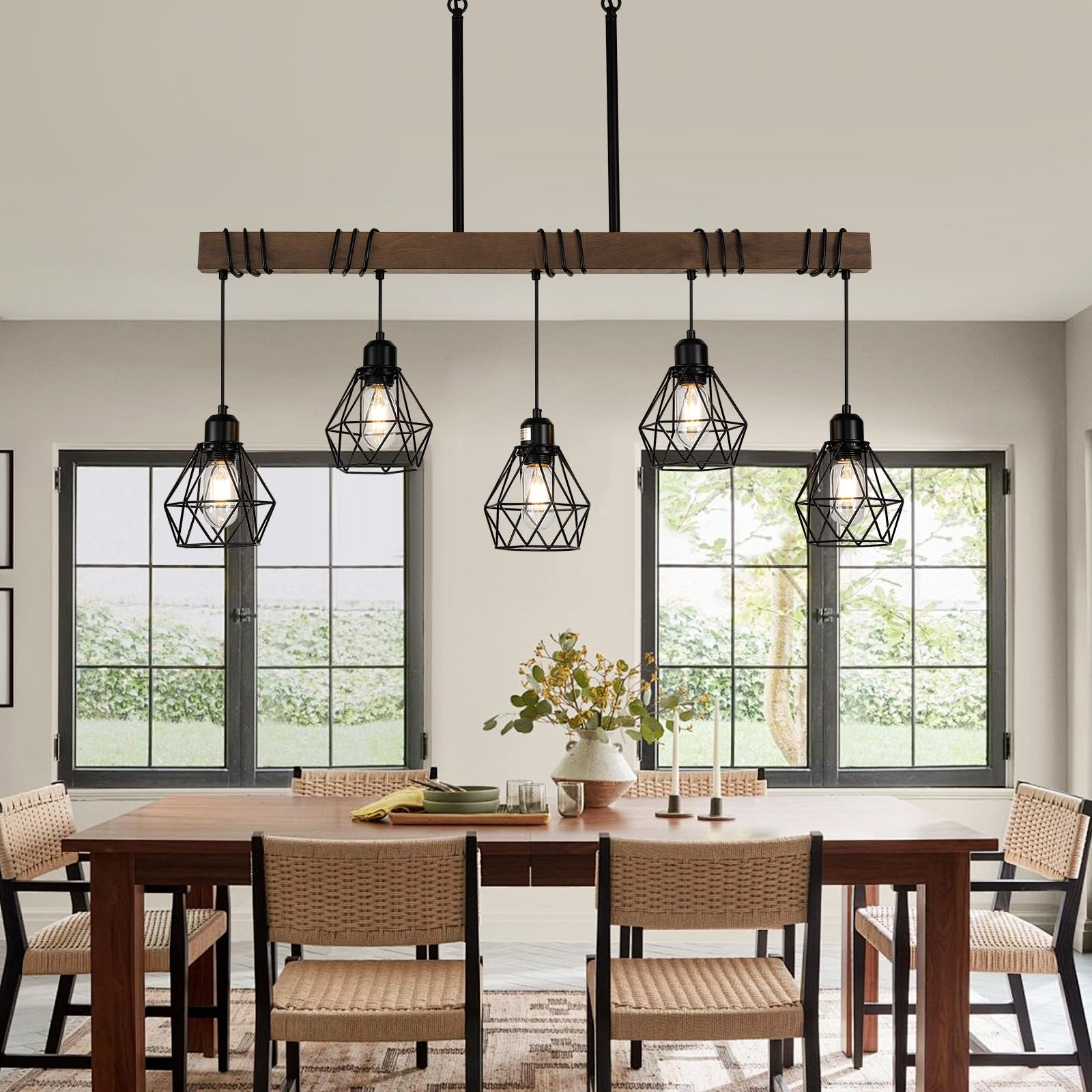 CmnVmn farmhouse black dining light fixture with diamond metal shade for warm dining ambience