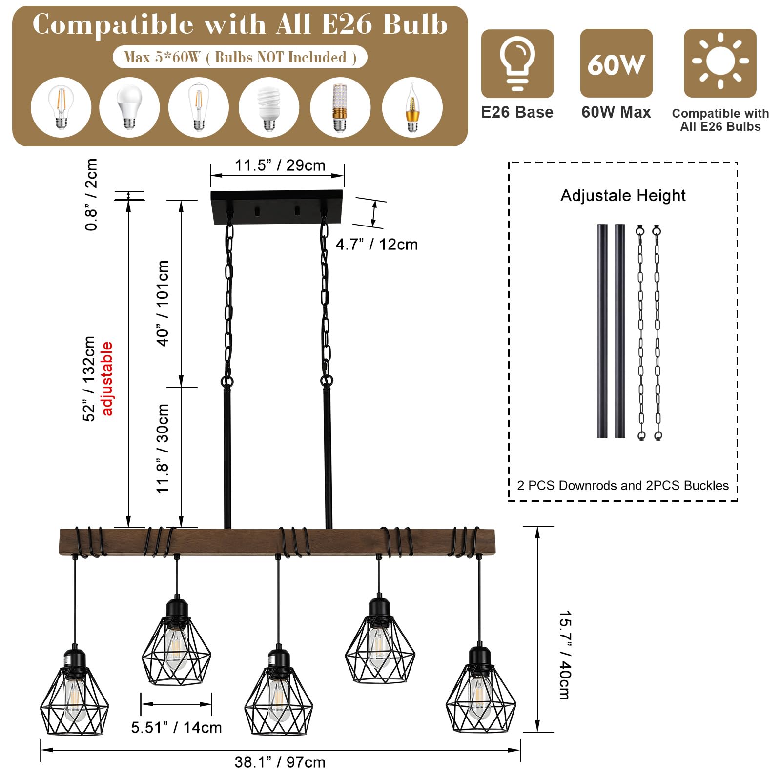 CmnVmn height-adjustable kitchen light fixture ideal for different ceiling heights