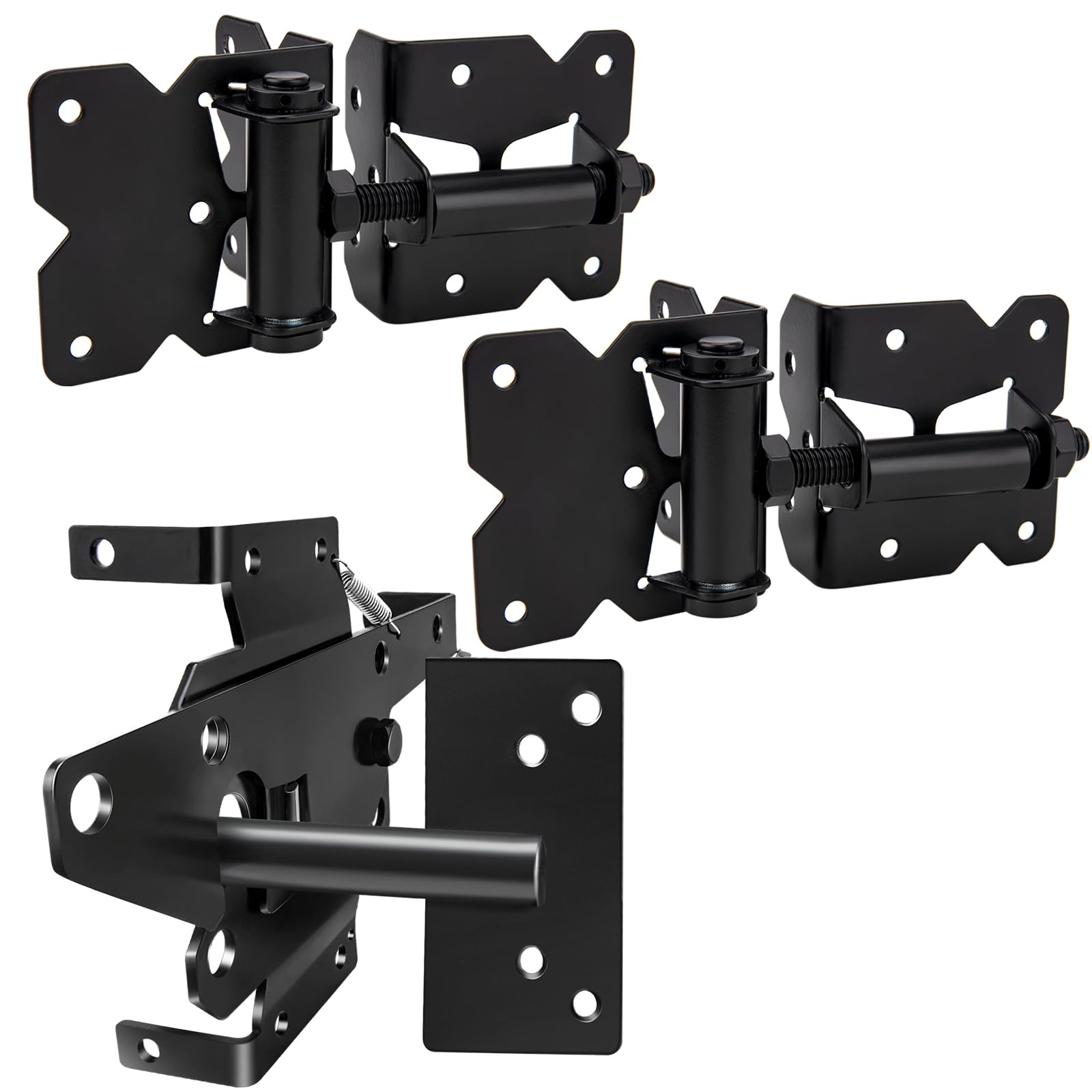 CMOOD self-locking gate latch closeup showing secure outdoor closure.