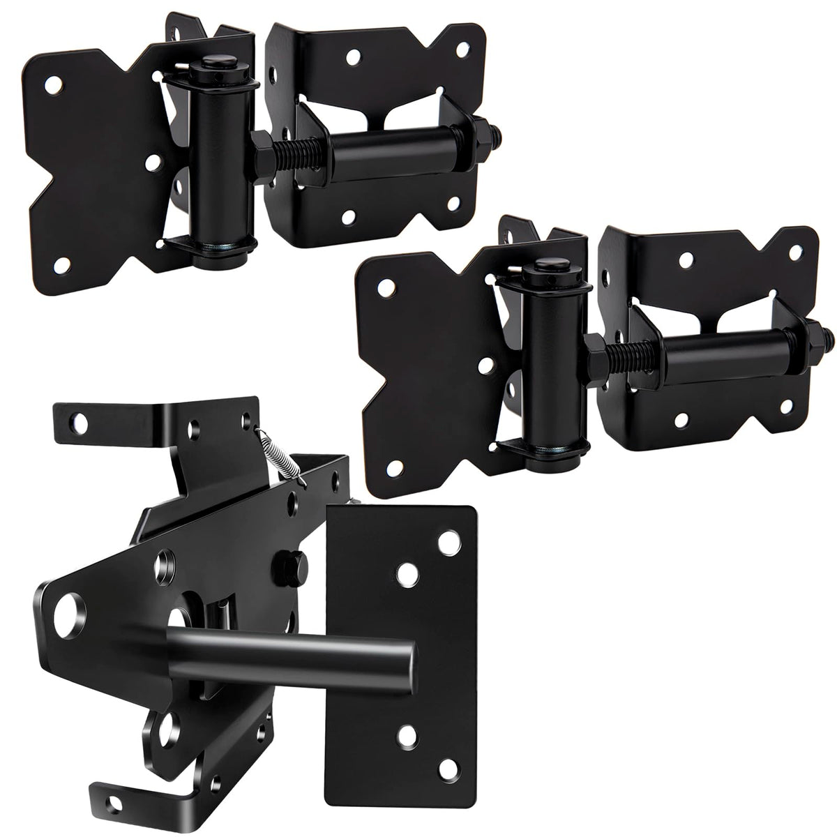 CMOOD self-locking gate latch closeup showing secure outdoor closure.