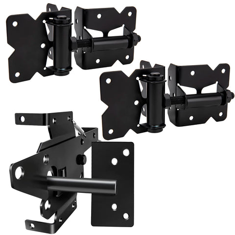 CMOOD self-locking gate latch closeup showing secure outdoor closure.
