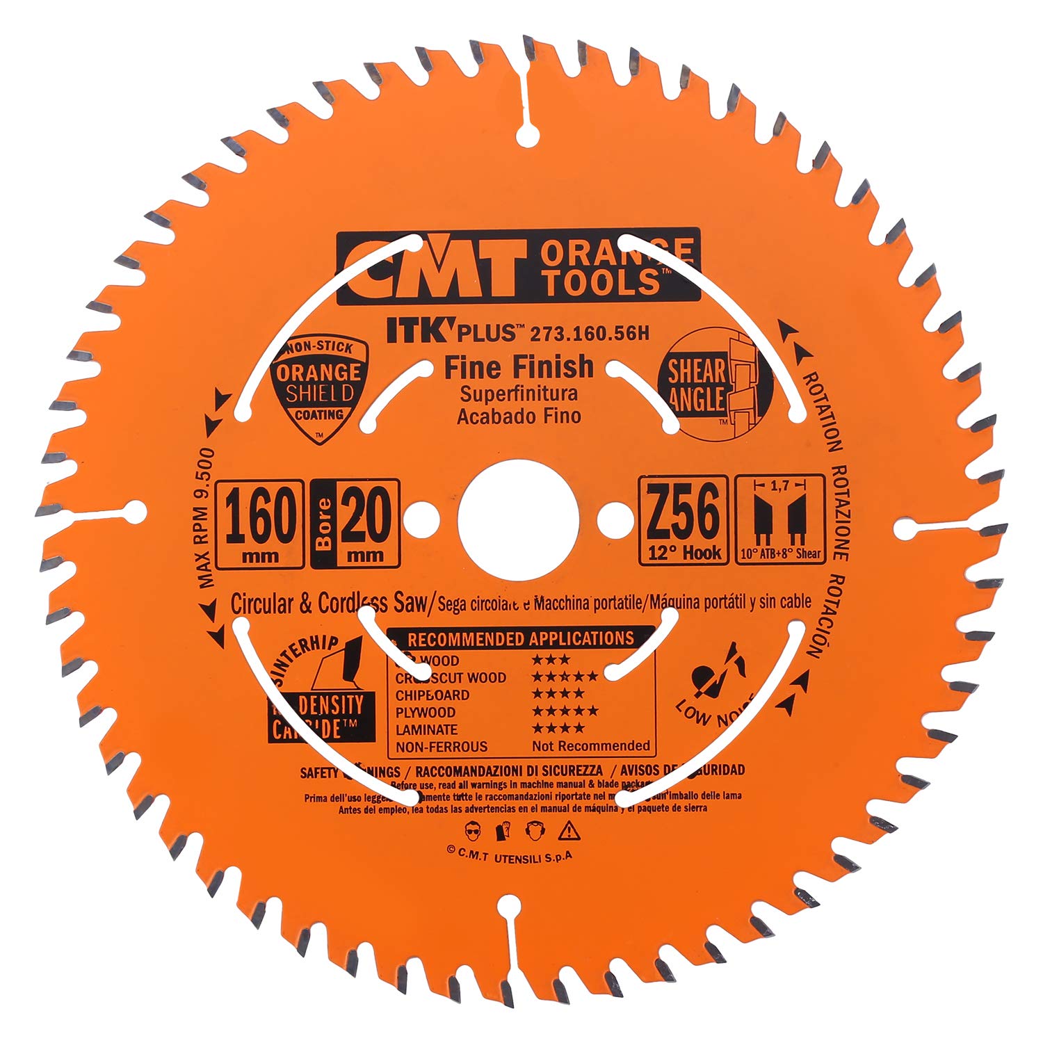 CMT ORANGE TOOLS ITK PLUS blade mounted on a saw with compatible bore