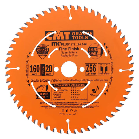 CMT ORANGE TOOLS ITK PLUS blade mounted on a saw with compatible bore