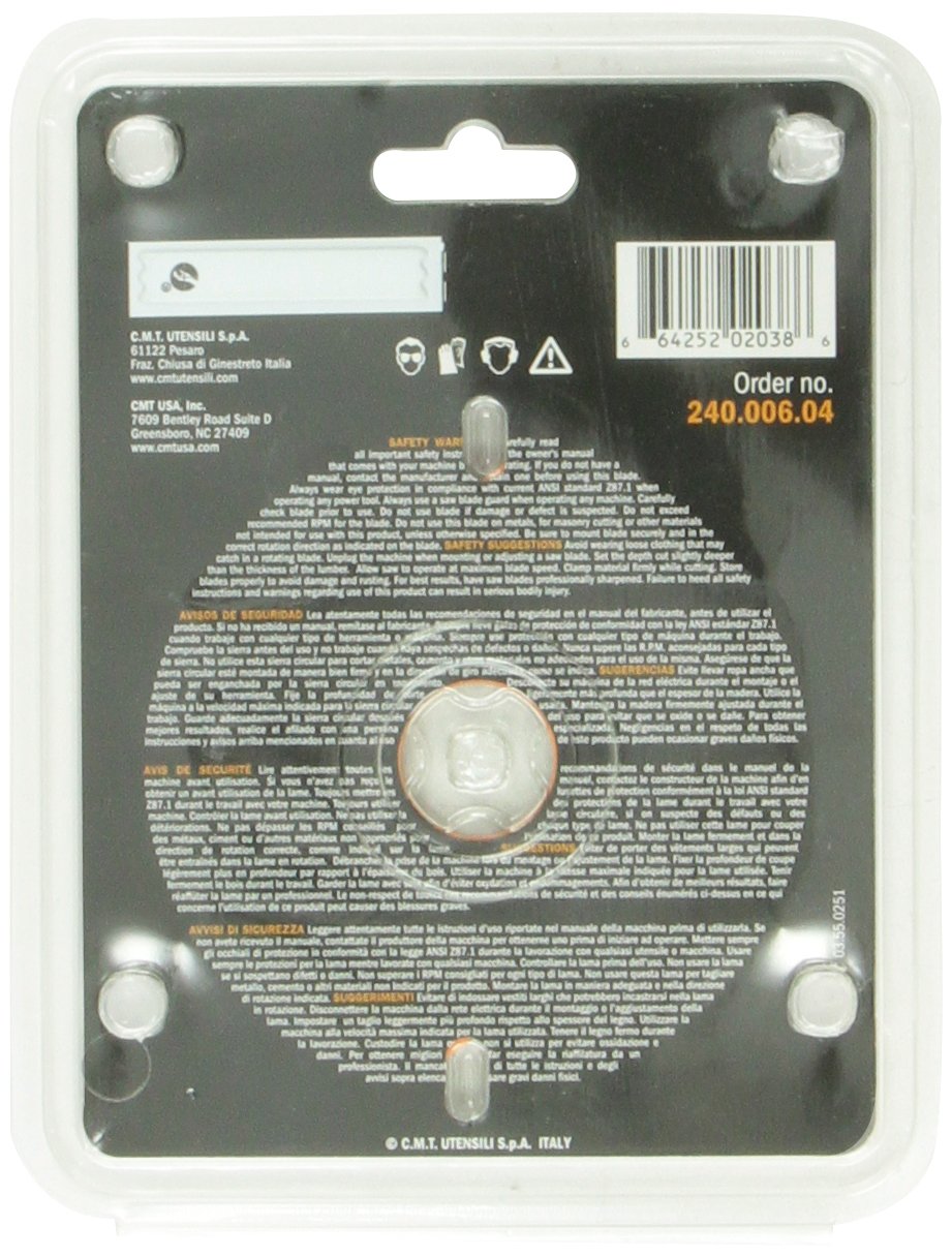 CMT orange-tools blade displaying six carbide-tipped teeth for long life