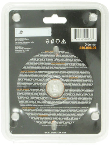 CMT orange-tools blade displaying six carbide-tipped teeth for long life