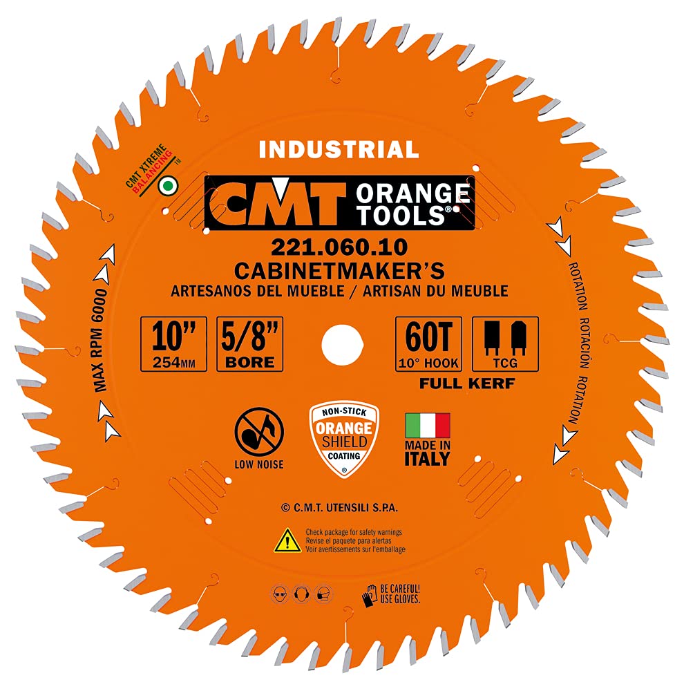 CMT ORANGE TOOLS Cabinetshop blade 10in 60T teeth for clean, splinter-free cuts in wood