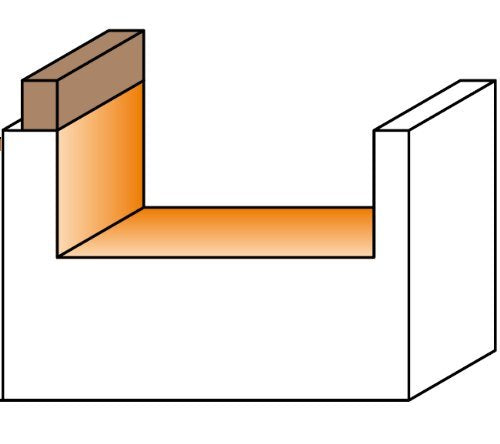 Closeup of the two flutes on the CMT mortising bit for smooth cuts in hardwood.