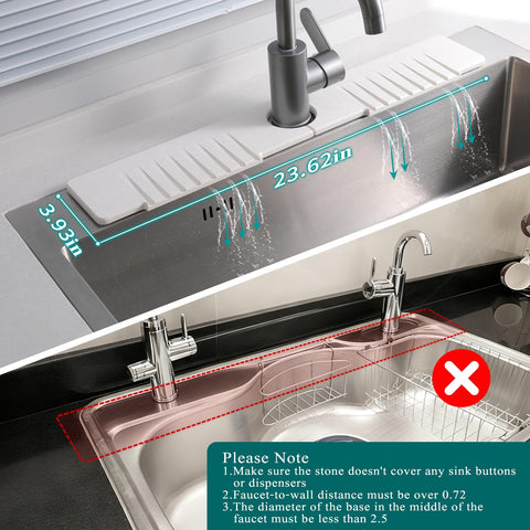 Cnbnd stone mat with drain grooves directs water back into the sink.