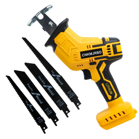 CNKMJRBD cordless reciprocating saw demonstrates DeWalt 20V MAX battery compatibility for cross-tool use.