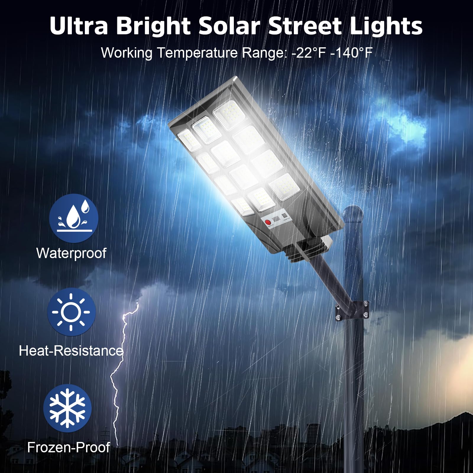 CNOIJUTS solar street light on at dusk provides reliable outdoor brightness.
