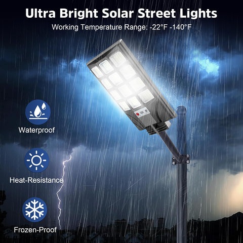 CNOIJUTS solar street light on at dusk provides reliable outdoor brightness.