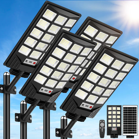 CNOIJUTS solar street light four-pack lighting outdoor areas with wireless operation.