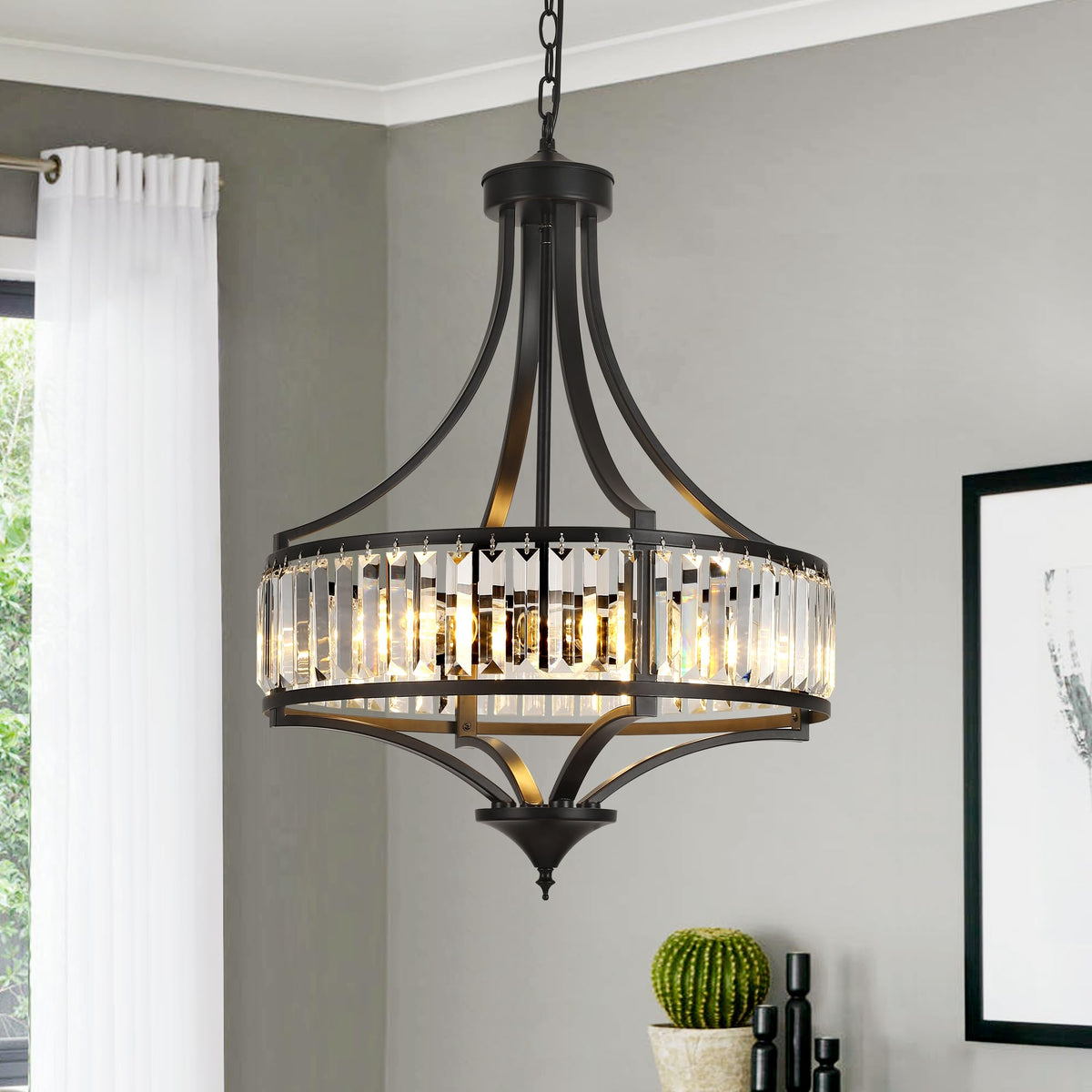 CNRATYE 20in modern farmhouse crystal chandelier highlights dining area ambiance