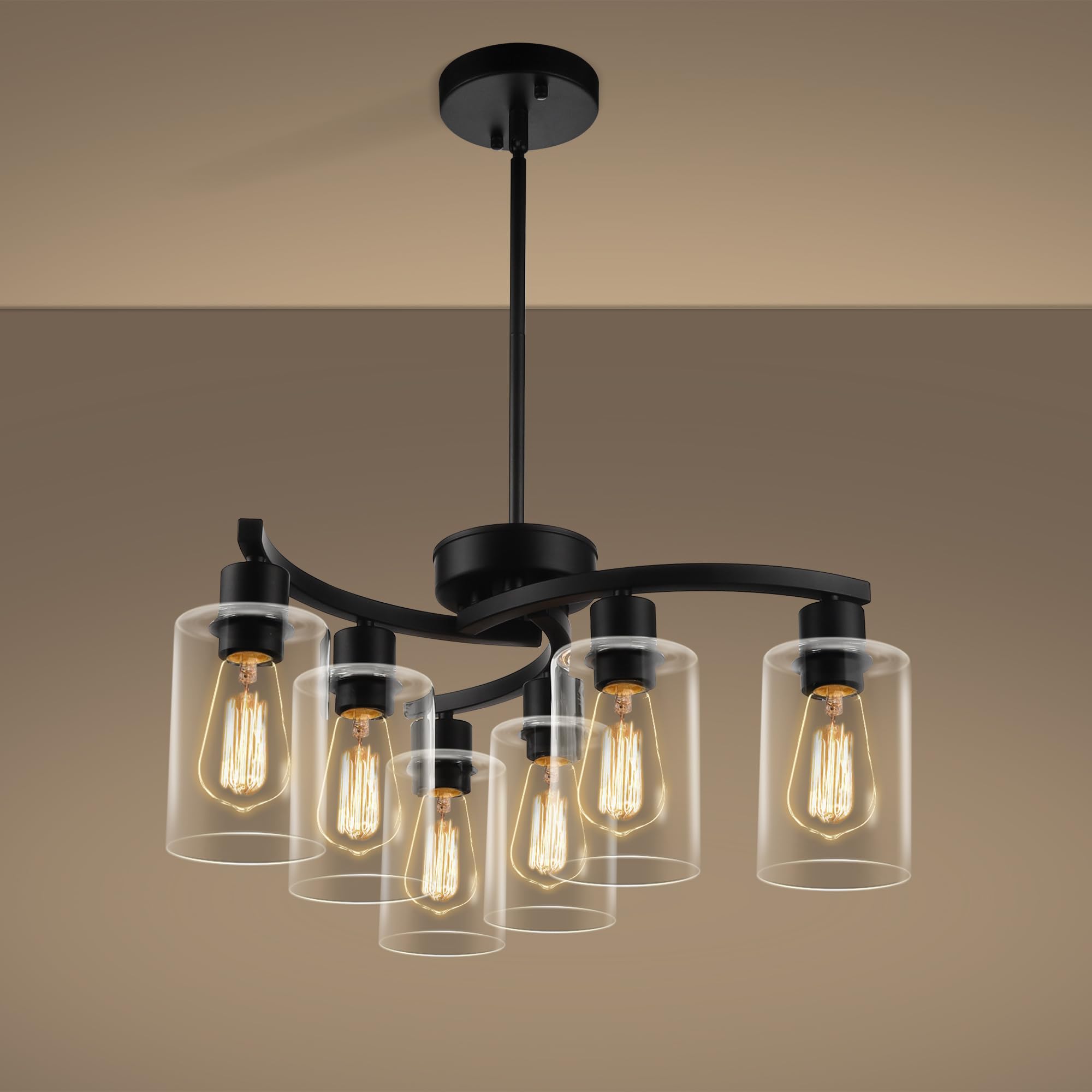 CNRATYE 6-light modern farmhouse chandelier enhances a contemporary dining room.