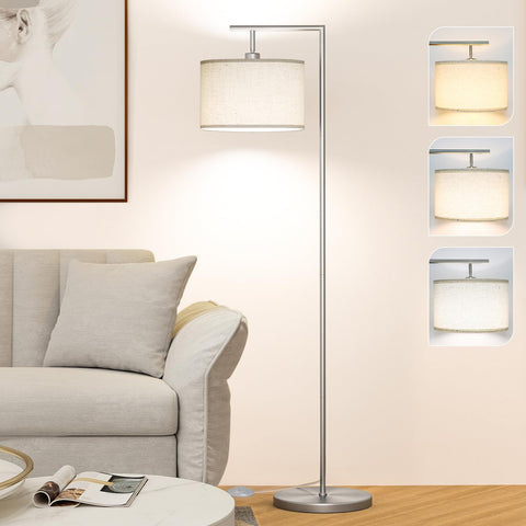 CNXIN floor lamp with beige linen shade; adjustable angle for reading.