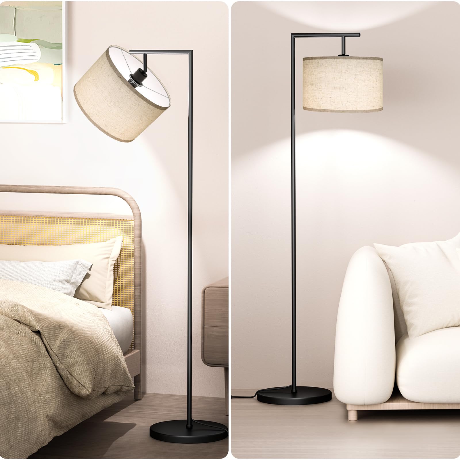 CNXIN floor lamp beige linen shade complements bedroom decor