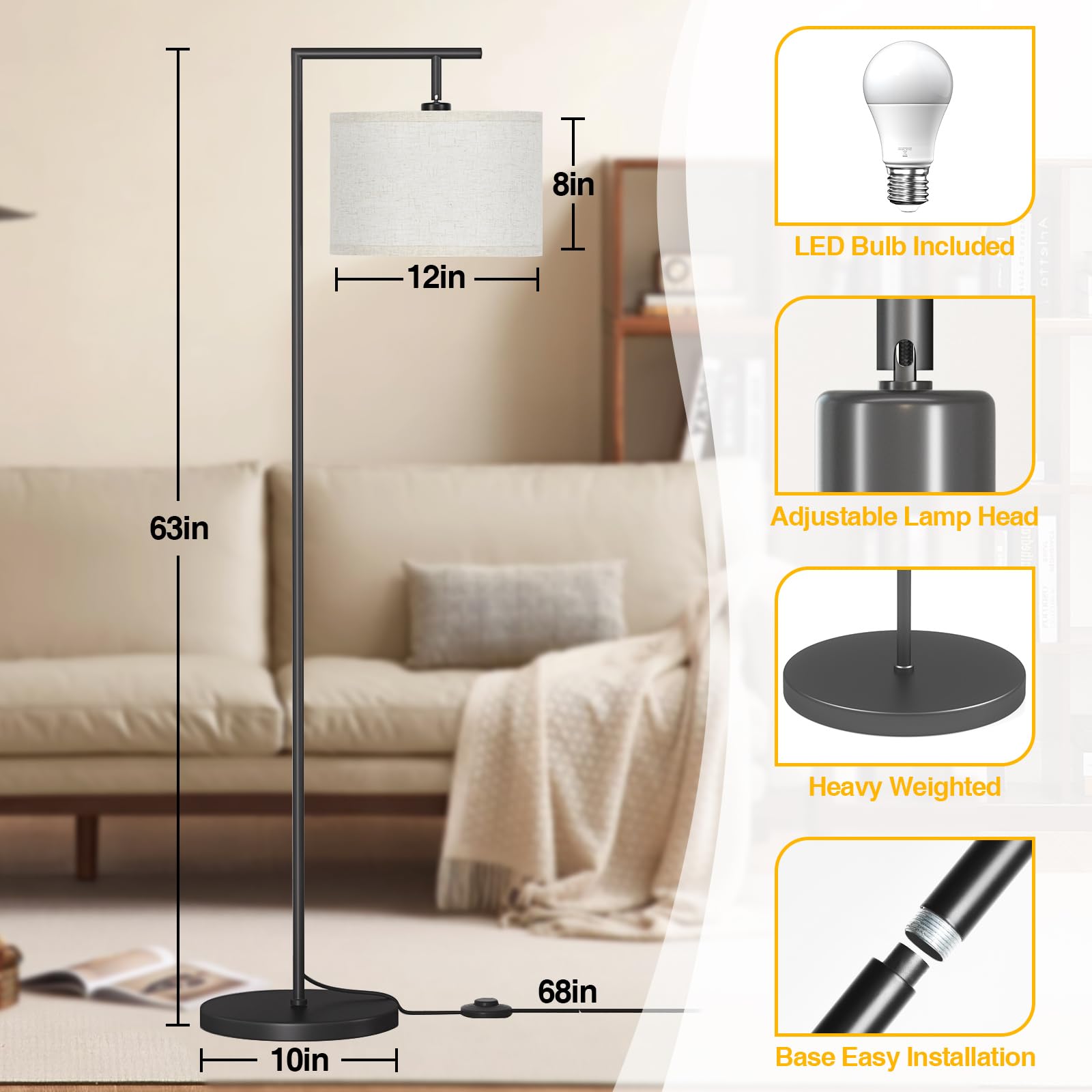 CNXIN floor lamp sturdy metal base ensures stability