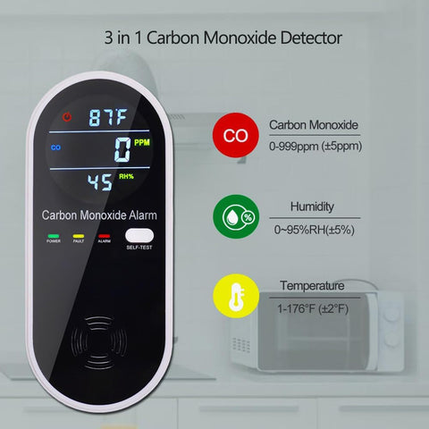 Voice and light alarm active on the 3-in-1 CO detector for clear alerts
