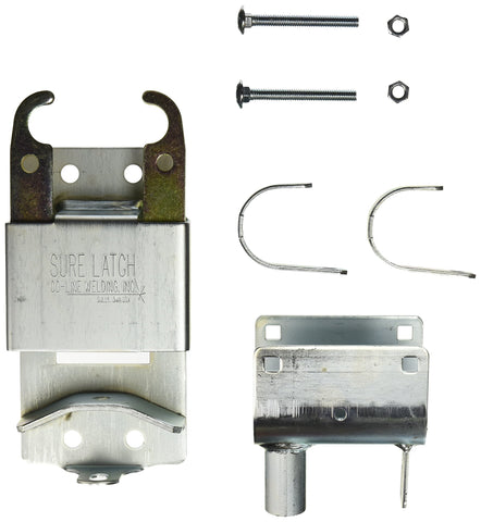 CO-LINE WELDING R-158-2L locking mechanism close-up highlights sturdy hardware for farm gates.