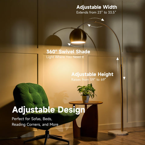 CO-Z arc lamp height adjustable from 59 to 69 inches for versatility.