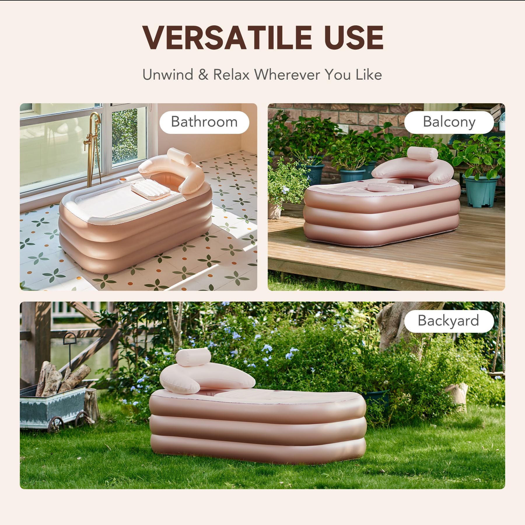 CO-Z inflatable bathtub foldable design for easy storage and transport