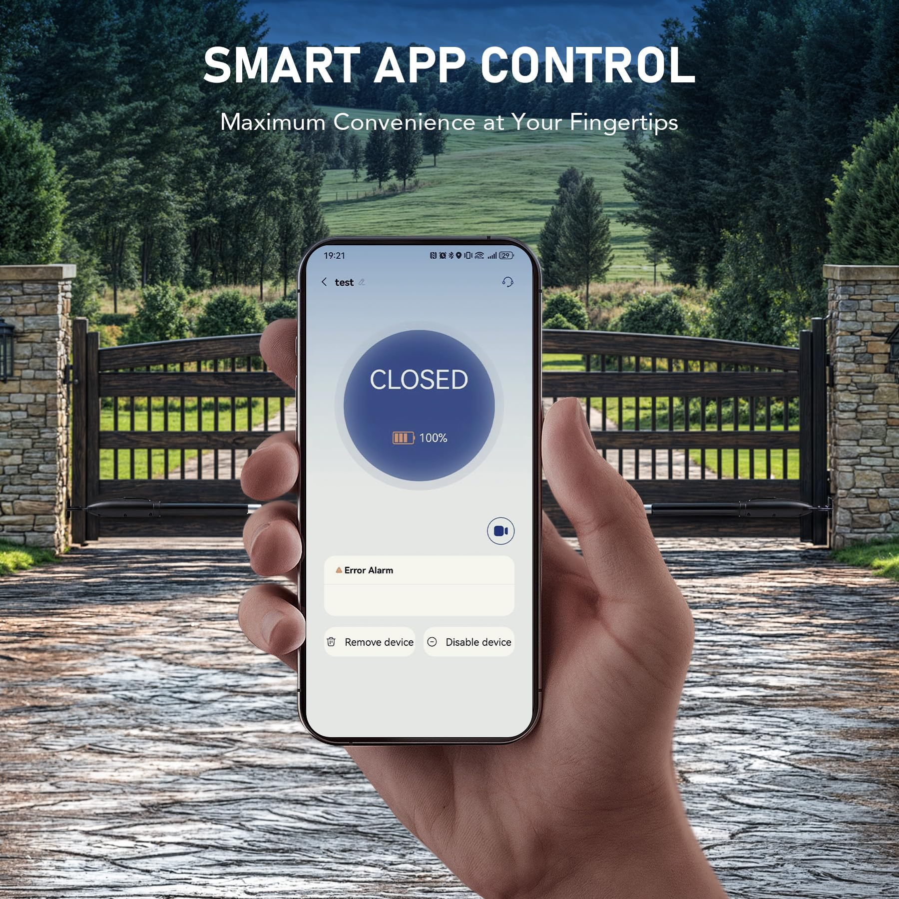 CO-Z Smart Gate Opener Kit side panel highlights weatherproof housing.