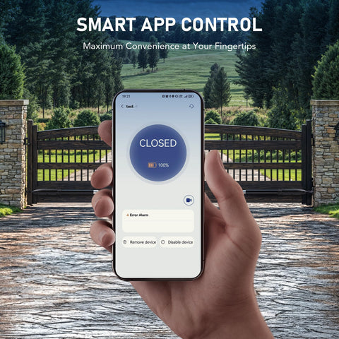 CO-Z Smart Gate Opener Kit side panel highlights weatherproof housing.