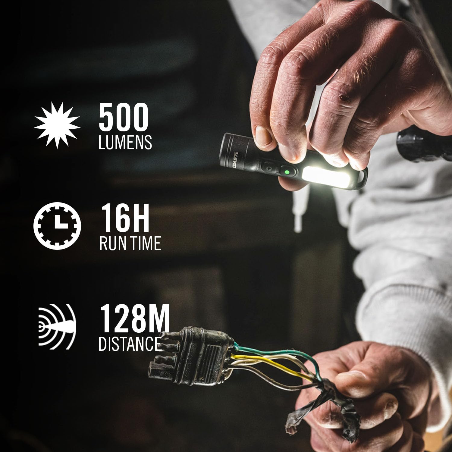 Coast KL30R UV mode for leak detection and currency checks.