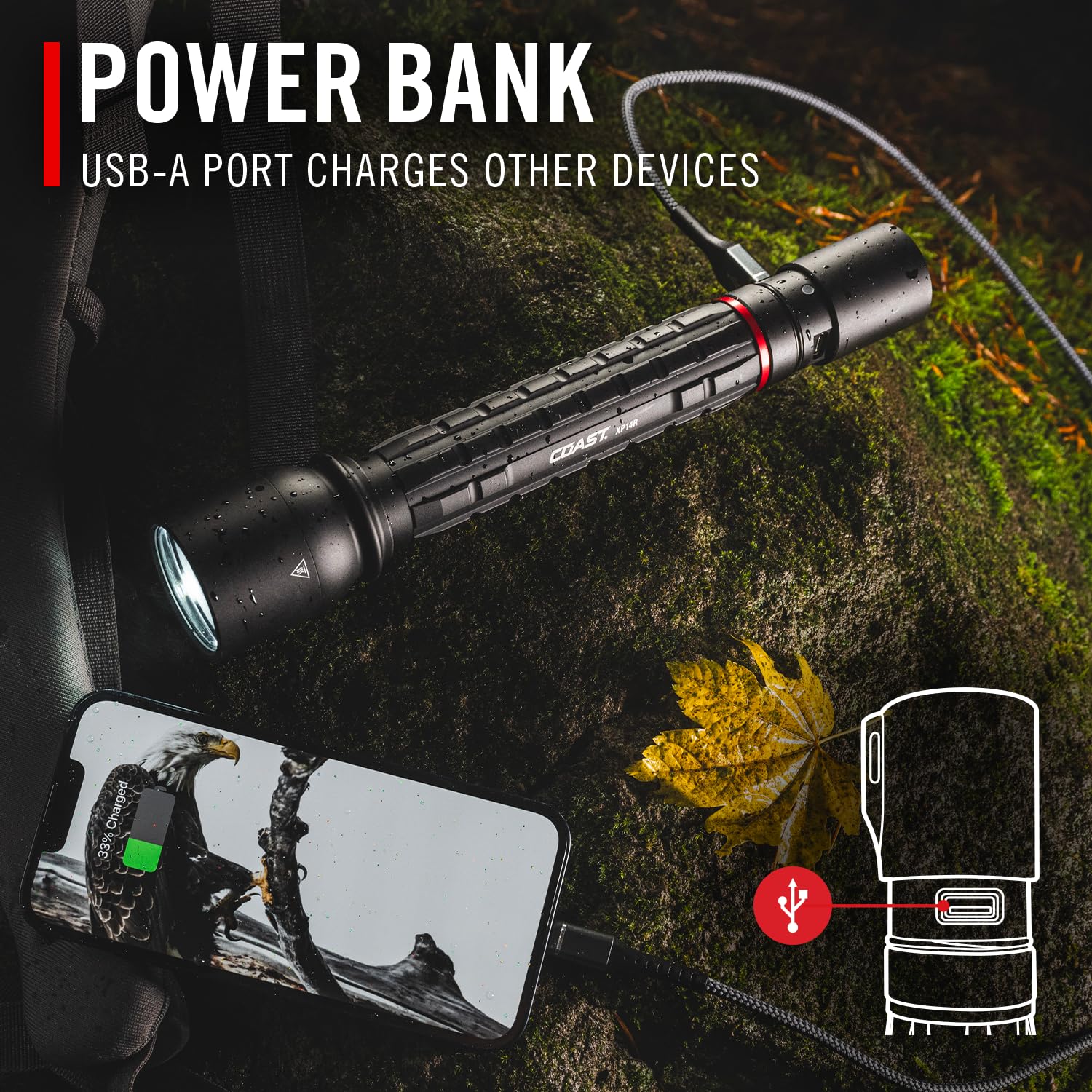 Coast XP14R battery indicator shows color-coded status at a glance.