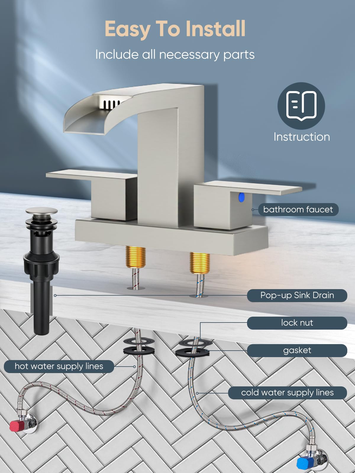 Cobbe 4-inch centerset faucet fits 3-hole or 2-hole sinks for DIY installs.