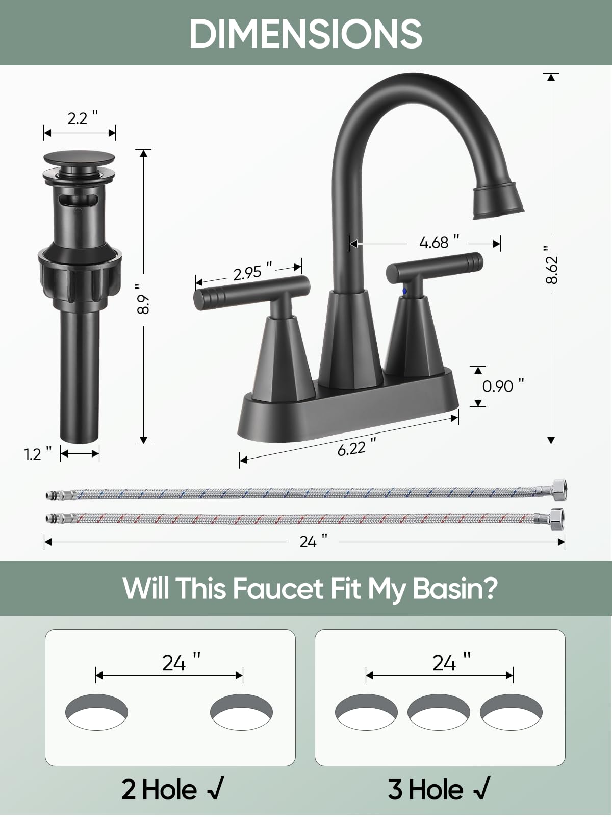 Cobbe 4 inch centerset design fits standard 3-hole sinks