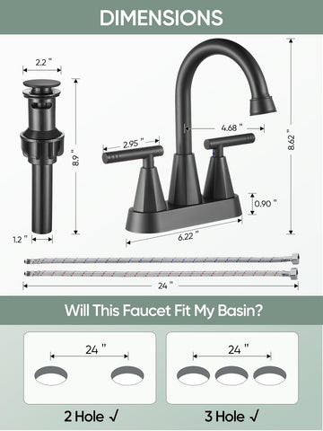 Cobbe 4 inch centerset design fits standard 3-hole sinks