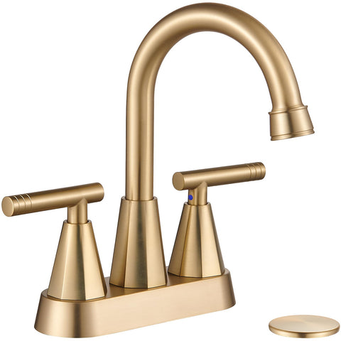Cobbe brushed gold faucet with a 360° spout for flexible reach and easy cleaning.