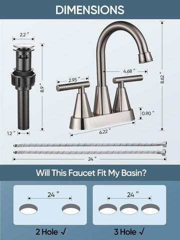 Cobbe brushed nickel faucet fits 3-hole setups and more for versatility