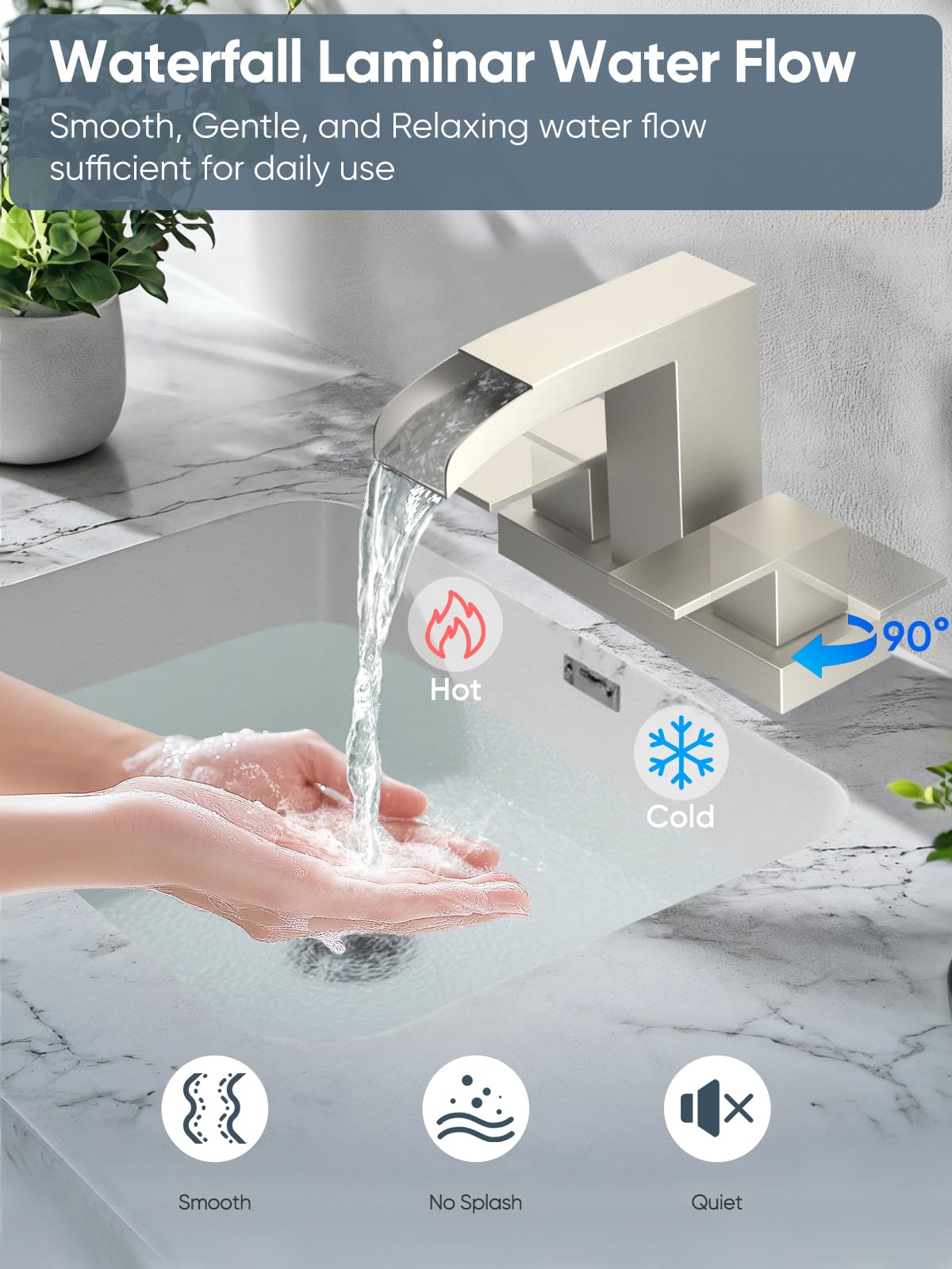 Cobbe brushed nickel finish on faucet enhances durability and resists fingerprints.