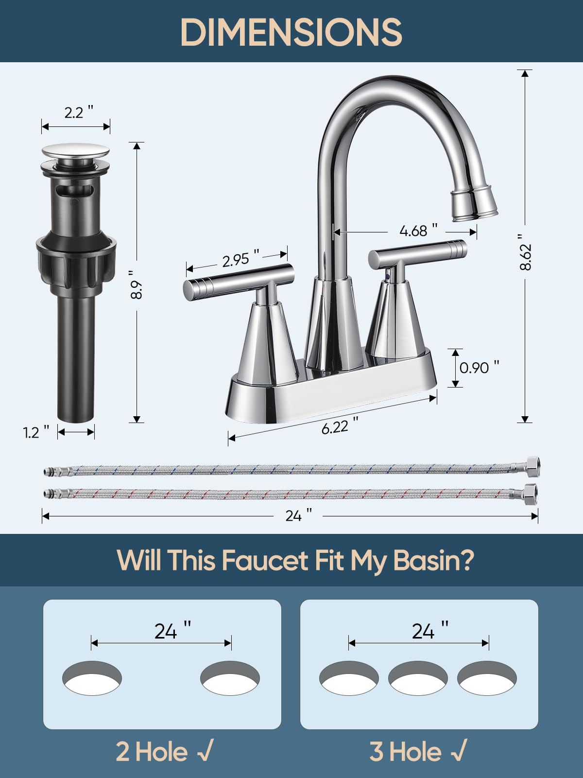 Cobbe Chrome faucet includes pop-up drain for easy maintenance