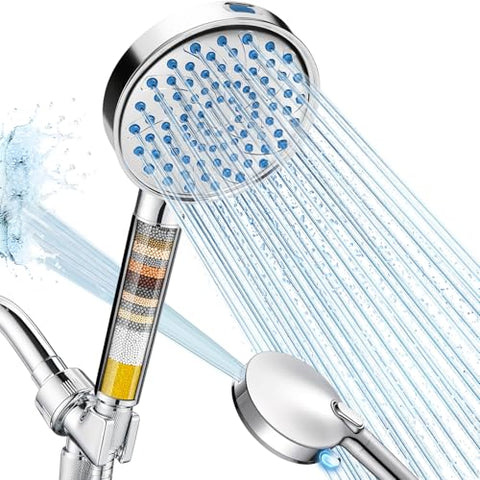 Cobbe filtered shower head handheld in chrome enhances water feel and flexibility.