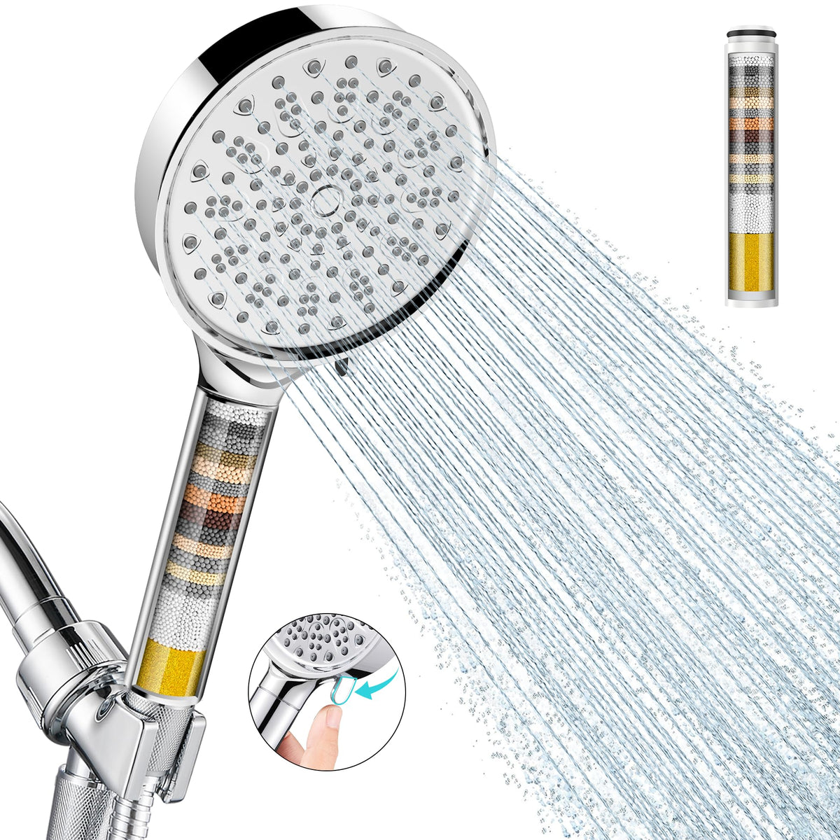 Cobbe filtered handheld shower head delivers purified water for a refreshed shower.