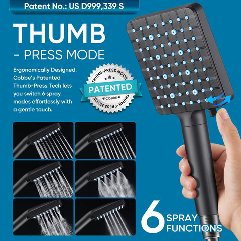 Cobbe shower head panel with self-cleaning silicone nozzles resists buildup