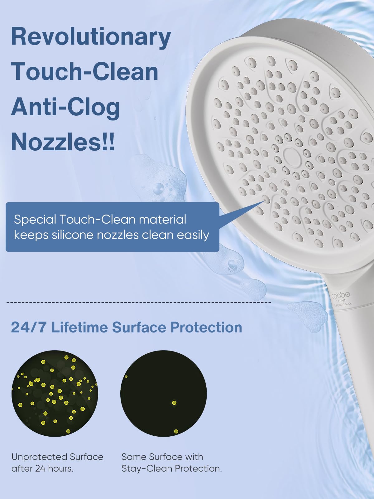 Cobbe filtered shower head softening effect improves skin feel.
