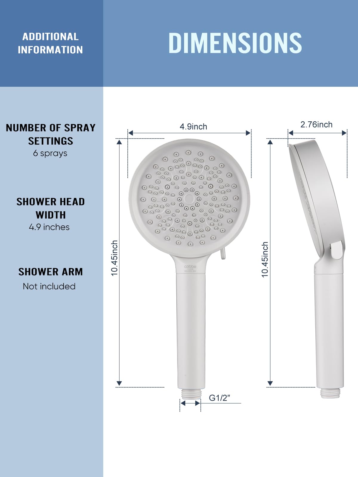 Cobbe filtered shower head white design suits modern bathrooms.