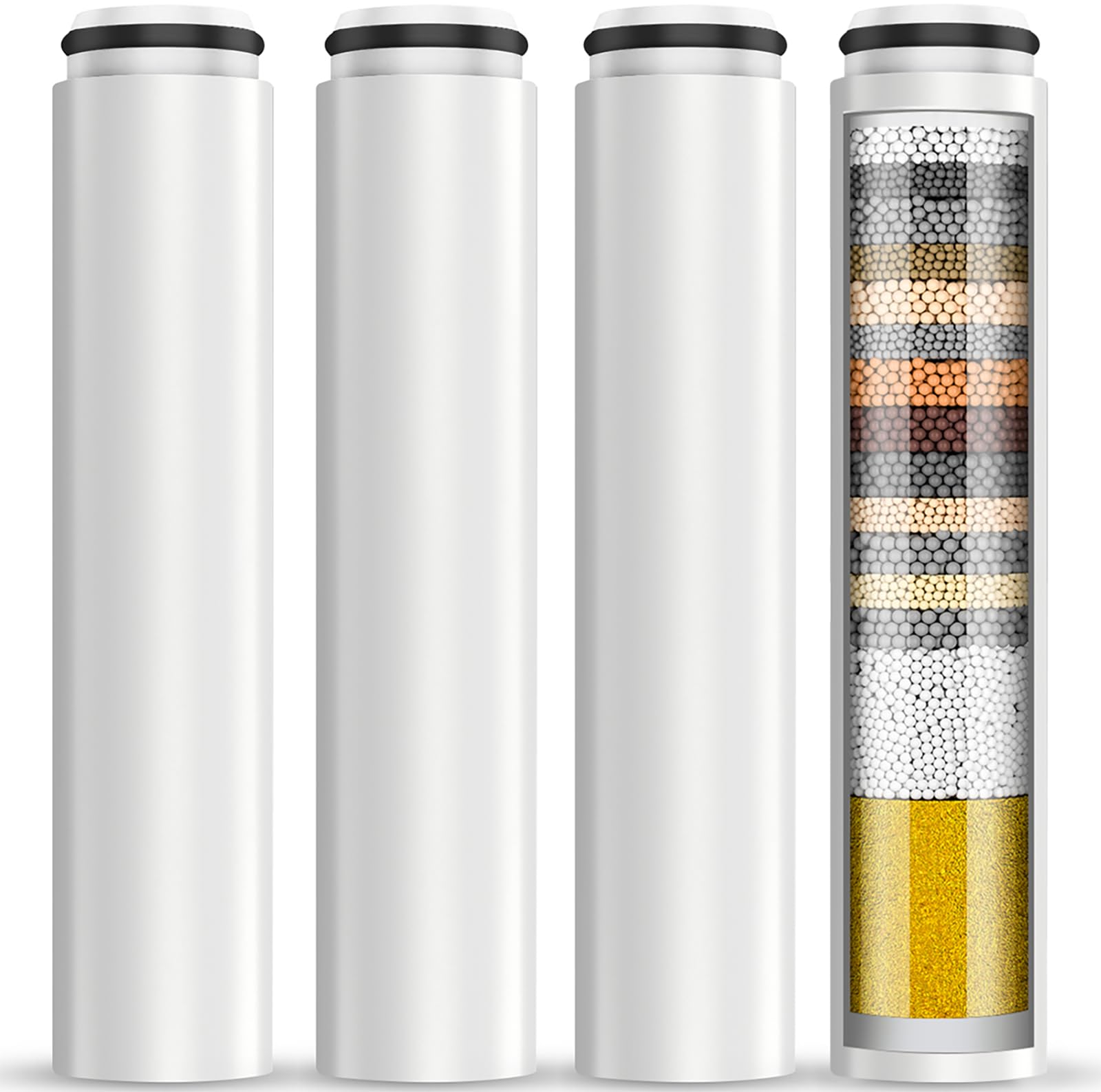 Cobbe four-pack replacement filters for handheld shower heads improve chlorine reduction.