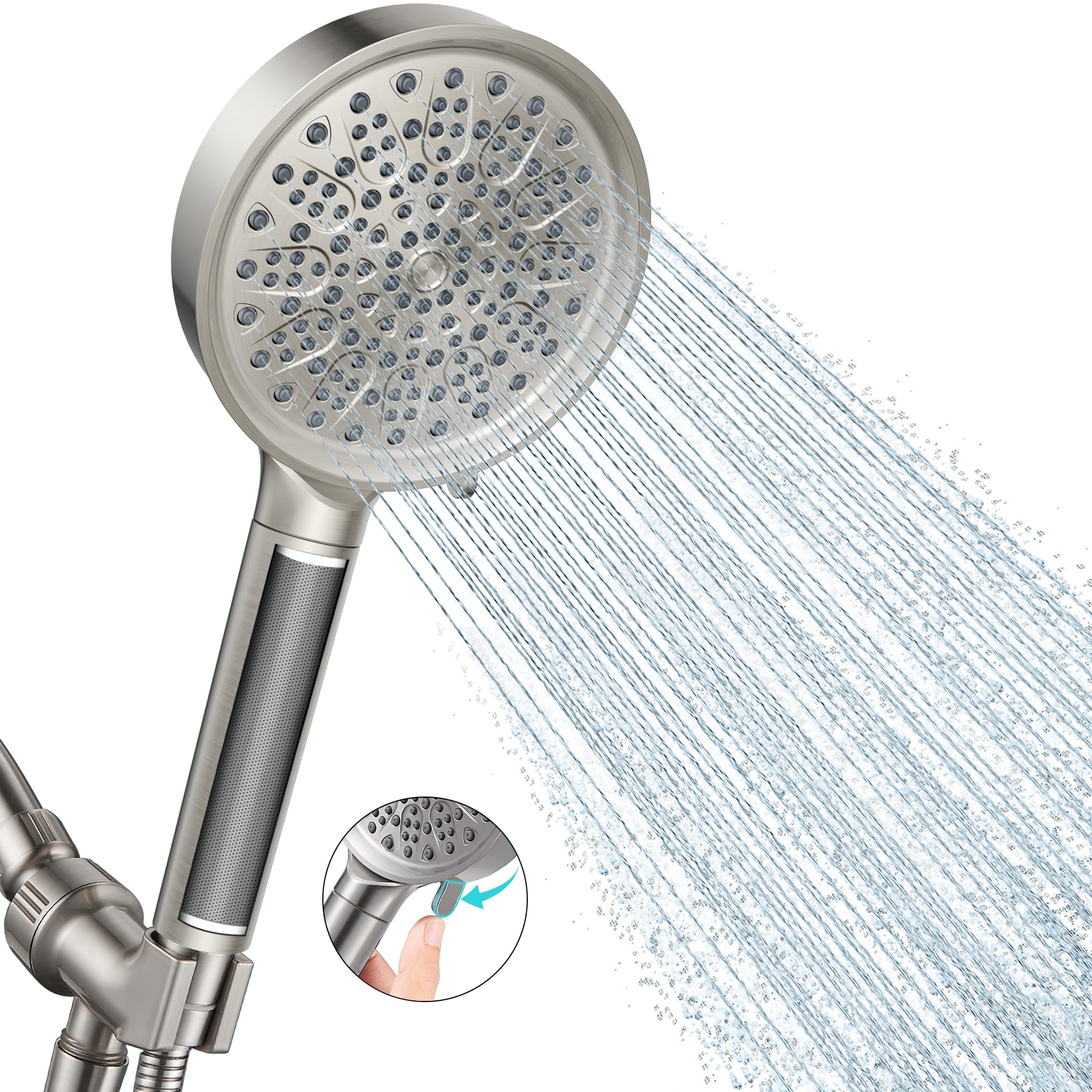 Cobbe handheld filtered shower head with brushed nickel finish for a refreshing, softer shower.