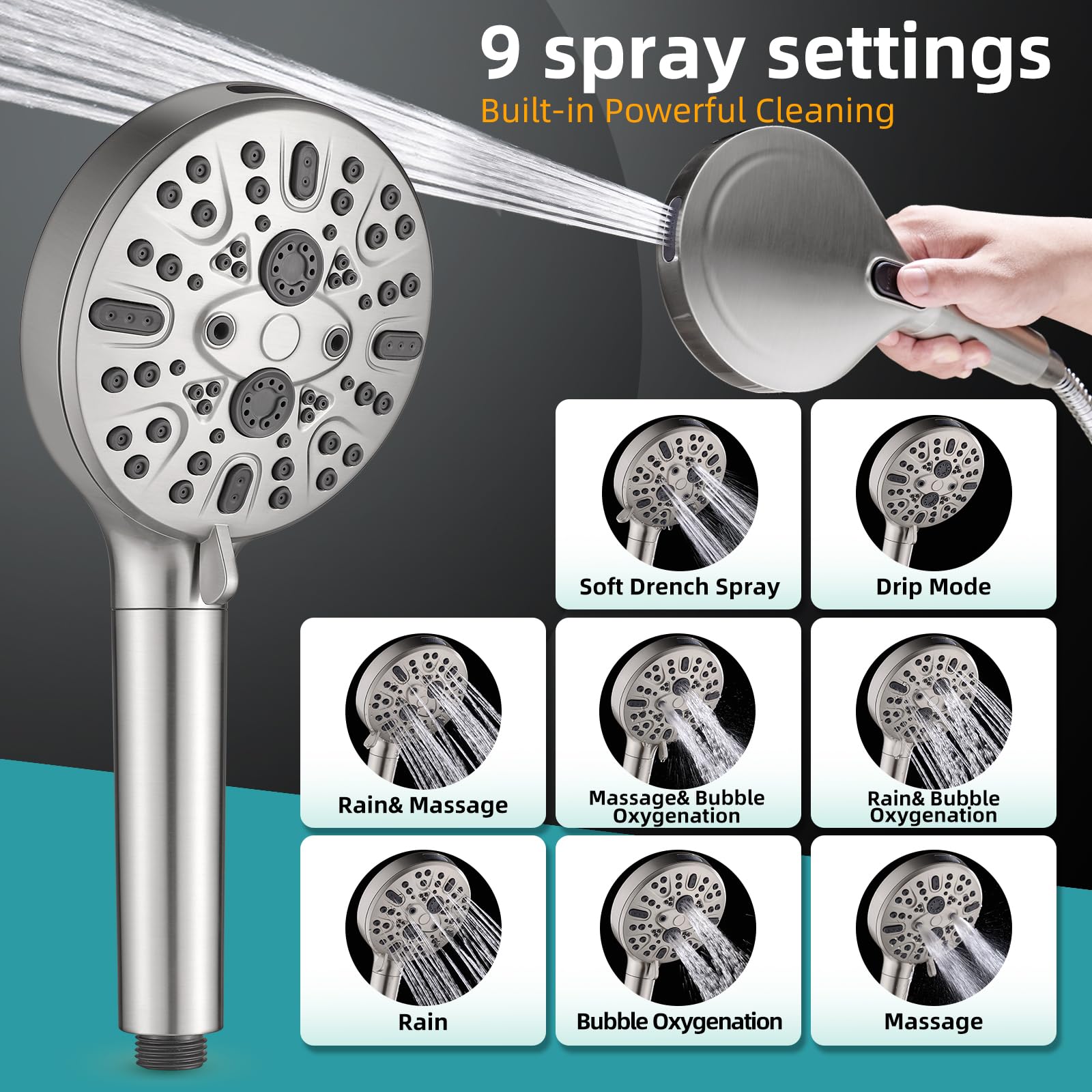 Cobbe handheld shower head with 8-plus-1 spray settings for tailored rinsing