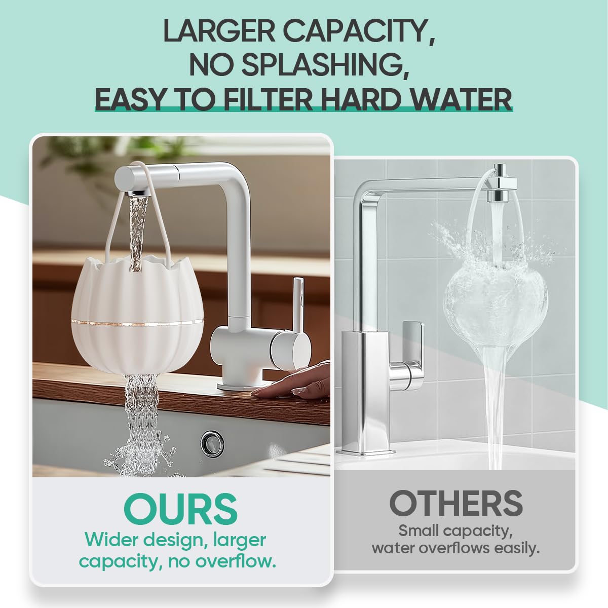 Cobbe installation-demonstration shows tool-free fit on a standard bathtub faucet.